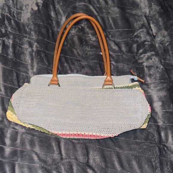 Unique Multicolor Straw Striped Rainbow Crochet Tote Bag - Picture 4 of 6